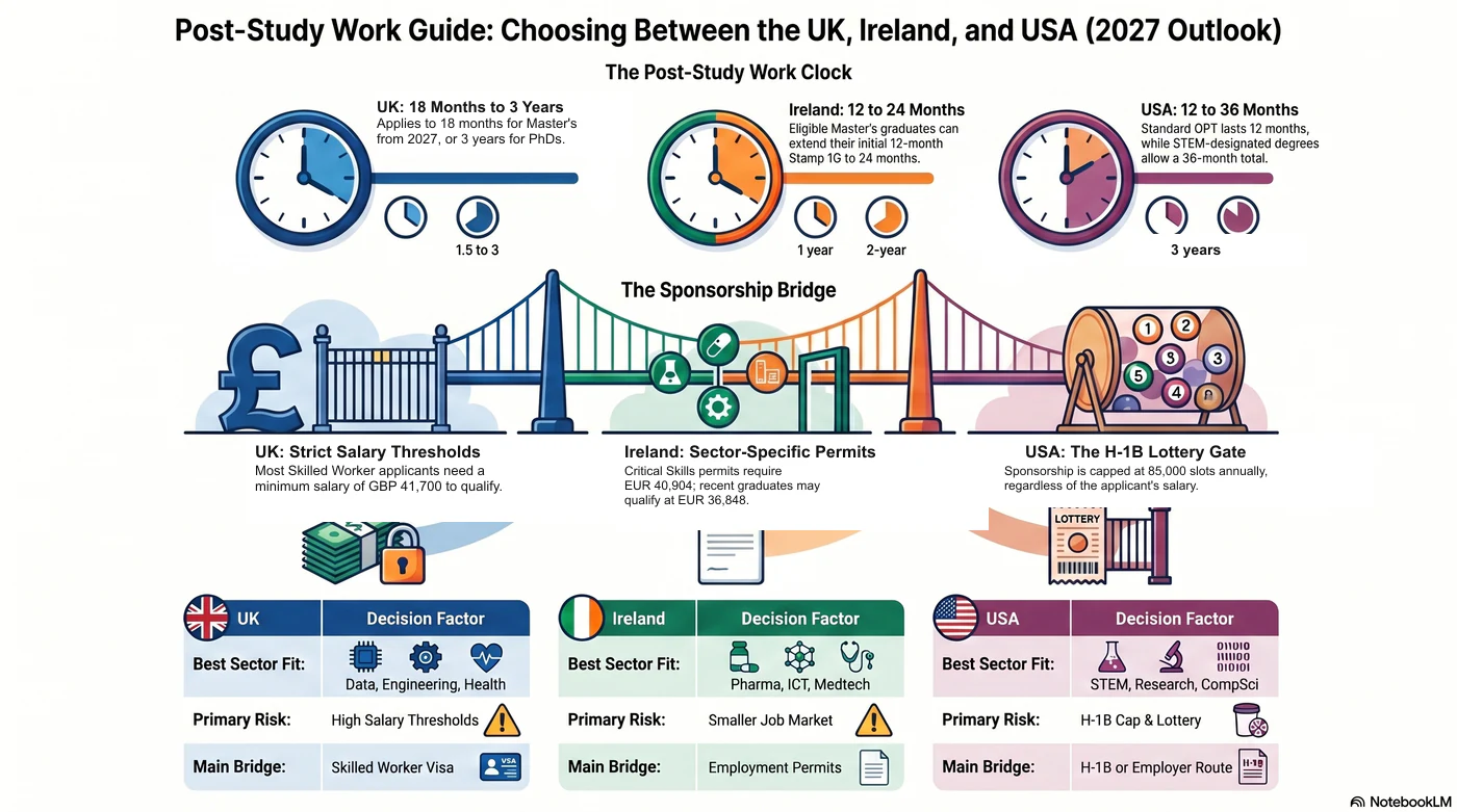 UK Graduate Route Cut to 18 Months: Compare Ireland Stamp 1G and US OPT Before You Choose
